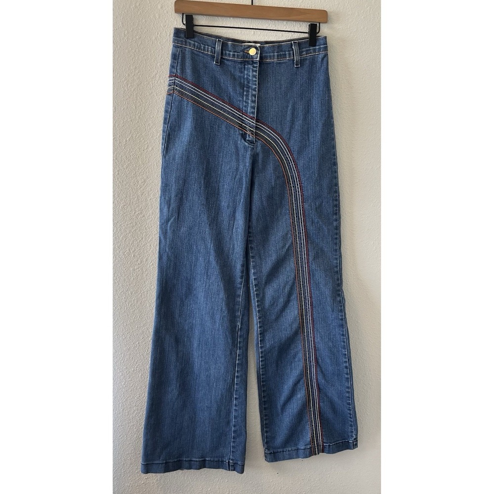 Fervour Women's Jeans Size 30/11 Wide Leg Rainbow Embroidered Retro 70's Hippie